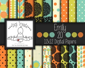 Emily Digital scrapbook paper. scrapbooking papers, jpeg 12"x12", Colorful digital papers/backgrounds ~ INSTANT DOWNLOAD*