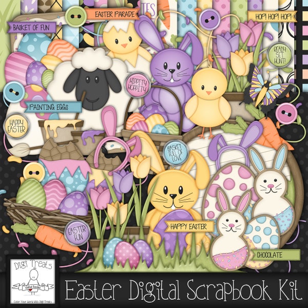 Easter Digital Scrapbook Kit.  Easter Themed Scrapbook Kit, Digital Papers, Clip Art, Words and More. **INSTANT DOWNLOAD***