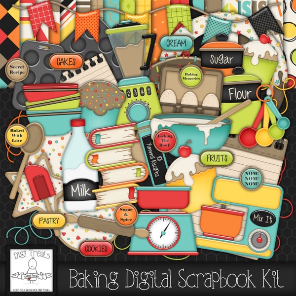 Baking Digital Scrapbook Kit.  Baking Themed Scrapbook Kit, Digital Papers, Clip Art, Words and More. **INSTANT DOWNLOAD***