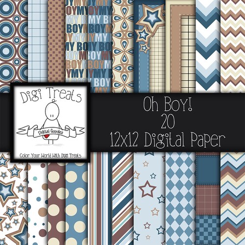 Oh Boy Digital Scrapbook Paper 12x12 Scrapbooking Card Etsy