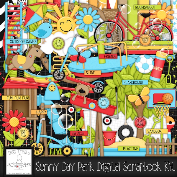 Sunny Day Park Digital Scrapbook Kit.  Playground/Park Themed Scrapbook Kit, Digital Papers, Clip Art, Word Tags and More. INSTANT DOWNLOAD