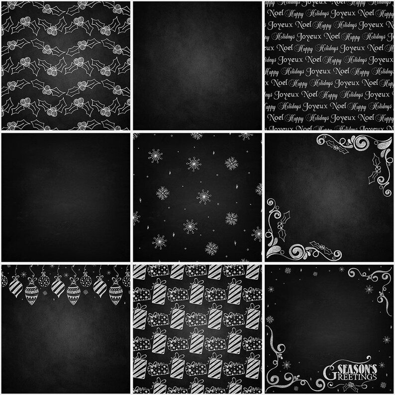 Chalkboard Christmas Digital Scrapbook Paper 12x12 Etsy