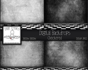 4 Digital Backdrops, Checkered Grunge. Photography Backdrop, Scrapbook papers 3600px-3600px JPEG  ***Instant Download***