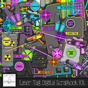 Laser Tag Digital Scrapbook Kit.  Laser Tag Themed Scrapbook Kit, Digital Papers, Clip Art, Words and More. **INSTANT DOWNLOAD***