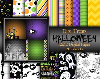 Halloween, Digitaal plakboekpapier, Zwart Oranje Paars Groen, Scrapbooking, Digitaal Papier, Digitale achtergrond, Instant Download