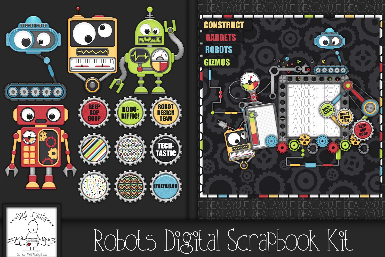 Robots Digital Scrapbook Kit. Robot Themed Scrapbook Kit Etsy