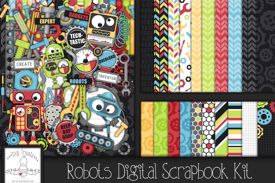 Robots Digital Scrapbook Kit. Robot Themed Scrapbook Kit Etsy