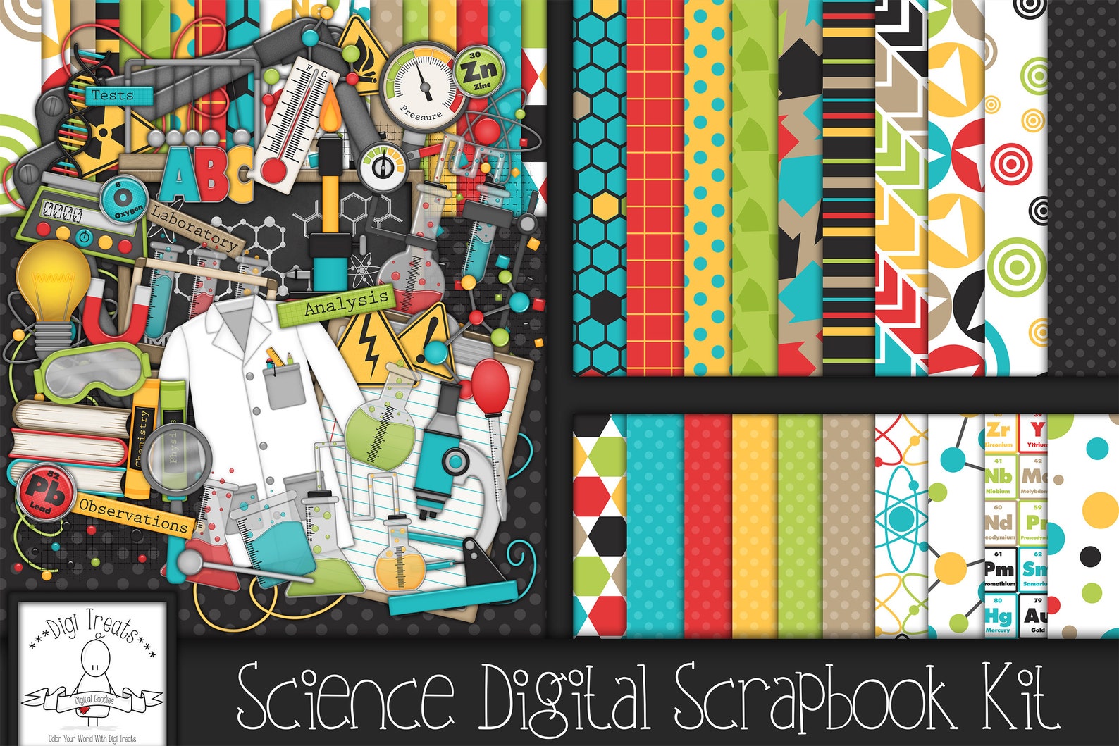 Science Digital Scrapbook Kit. Science Themed Scrapbook Kit Etsy