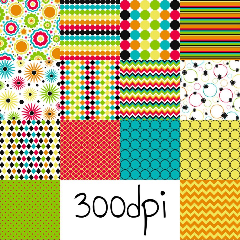 Digital Scrapbook Paper Vibrant Bright Colored Patterned Etsy