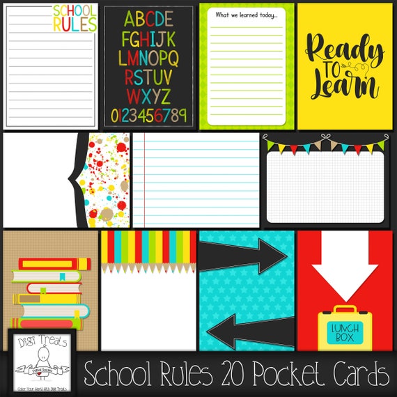 Reglas escolares, 20 tarjetas de diario de bolsillo digital