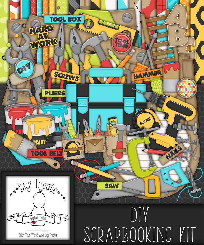 DIY Digital Scrapbook Kit Digital Papers Home Improvement Themed Scrapbook Kit Words and More Clip Art **INSTANT DOWNLOAD***