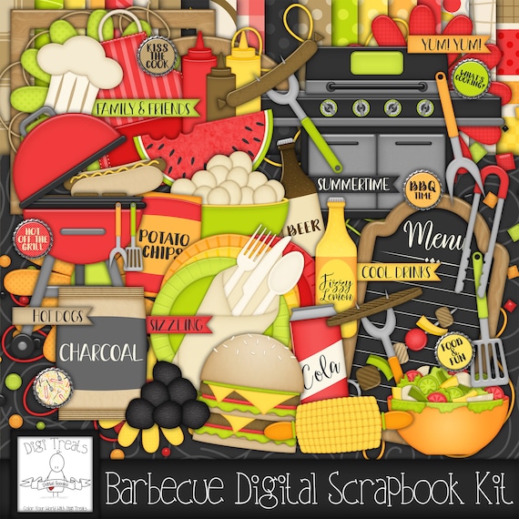 Barbecue Time Digital Scrapbook Kit. BBQ, Barbecue Themed