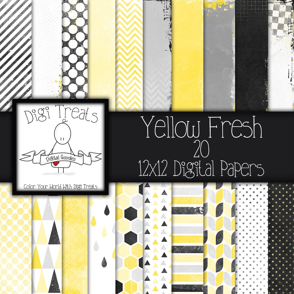 Yellow Fresh Digital scrapbook paper. scrapbooking papers Etsy
