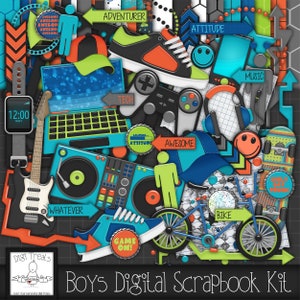 Boys Digital Scrapbook Kit.  Boys, Teens Themed Scrapbook Kit, Digital Papers, Clip Art, Word Tags and More. **INSTANT DOWNLOAD***