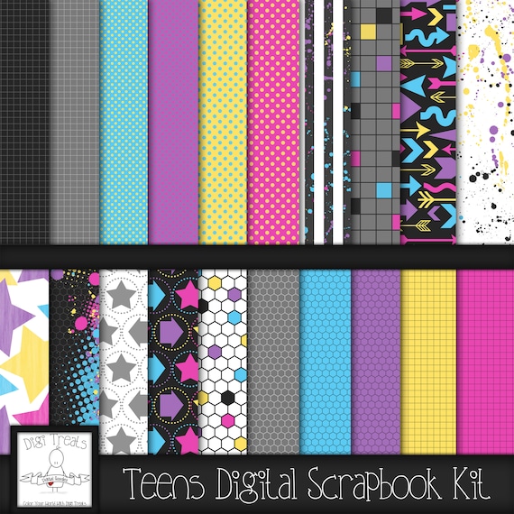 Teen Scene Digital Scrapbook Kit. Children, Teens Themed Scrapbook Kit,  Digital Papers, Clip Art, Word Tags and More. INSTANT DOWNLOAD 