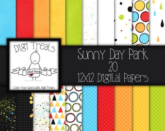 Sunny Day Park Digital scrapbook paper. scrapbooking papers, JPEG 12"x12". INSTANT DOWNLOAD