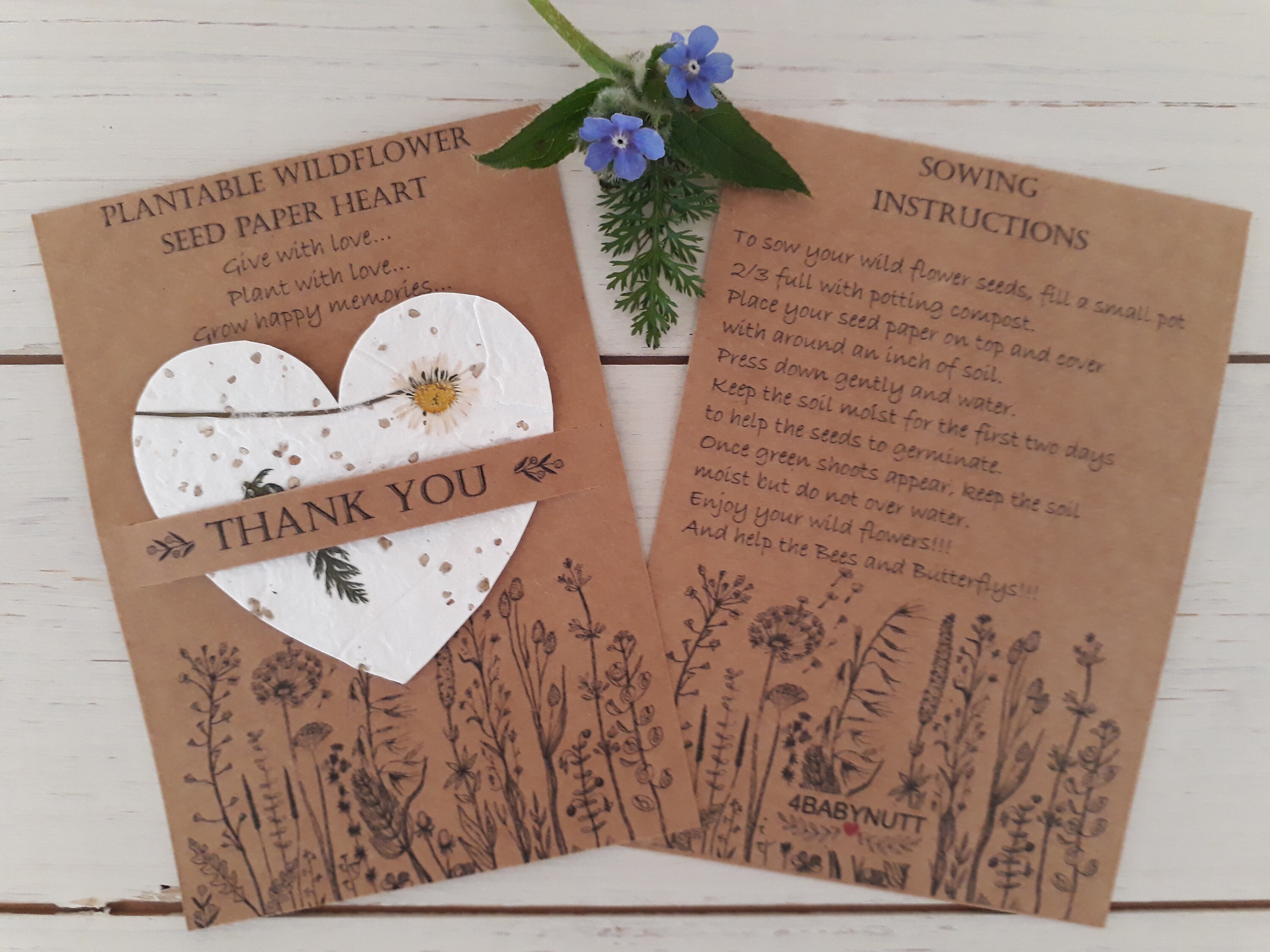 THANK YOU Plantable Wildflower Seed Paper Heart Favour Etsy UK