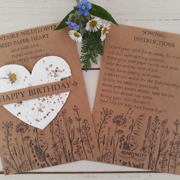 HAPPY BIRTHDAY Plantable wildflower seedpaper heart favour