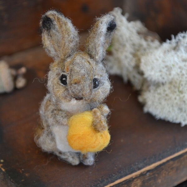 RESERVED for Theresa. tiny felted rabbit. needle felted wool bunny rabbit. miniature felted animal. fall autumn halloween nature gift.