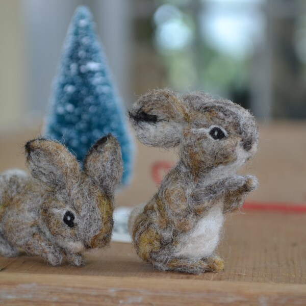 mini cottontail rabbit. tiny needle felted wool bunny. felted realistic animal. woodland decoration. grey brown white neutral. gift for her.