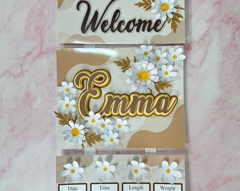 Daisy Nursery Decor | Flower Nursery Door Hanger | Floral Name Sign | Daisy Boho Nursery Decor | Welcome Door Hanger | Birth Announcement