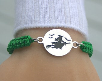 Salem witch Stainless Steel Disc Bracelet, Adjustable Durable Braided Bracelet,  Granddaughter of the witches they could not burn , C81