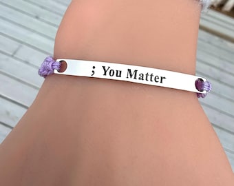 Semicolon You Matter Bracelet, Stainless Steel, Braided Cord