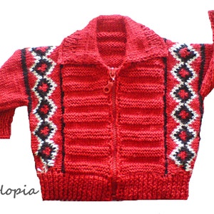 Handmade red white and black baby cardigan/sweater.Handknitted baby cardigan/jacket.Newborn.Baby shower gift image 1