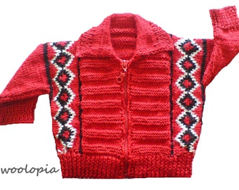 Handmade Baby Cardigan: Red, White & Black Knit Jacket (0-3 Months)