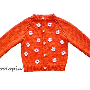 Orange Hand knitted baby cardigan. Hand knitted baby sweater. Hand knitted sweater, cardigan. Knit sweater. Knit jacket. image 1