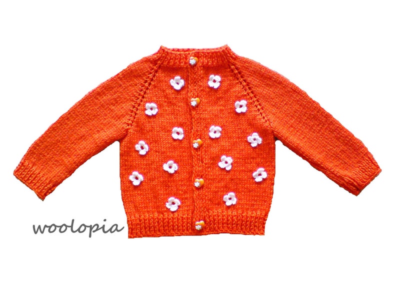 Orange Hand knitted baby cardigan. Hand knitted baby sweater. Hand knitted sweater, cardigan. Knit sweater. Knit jacket. image 1