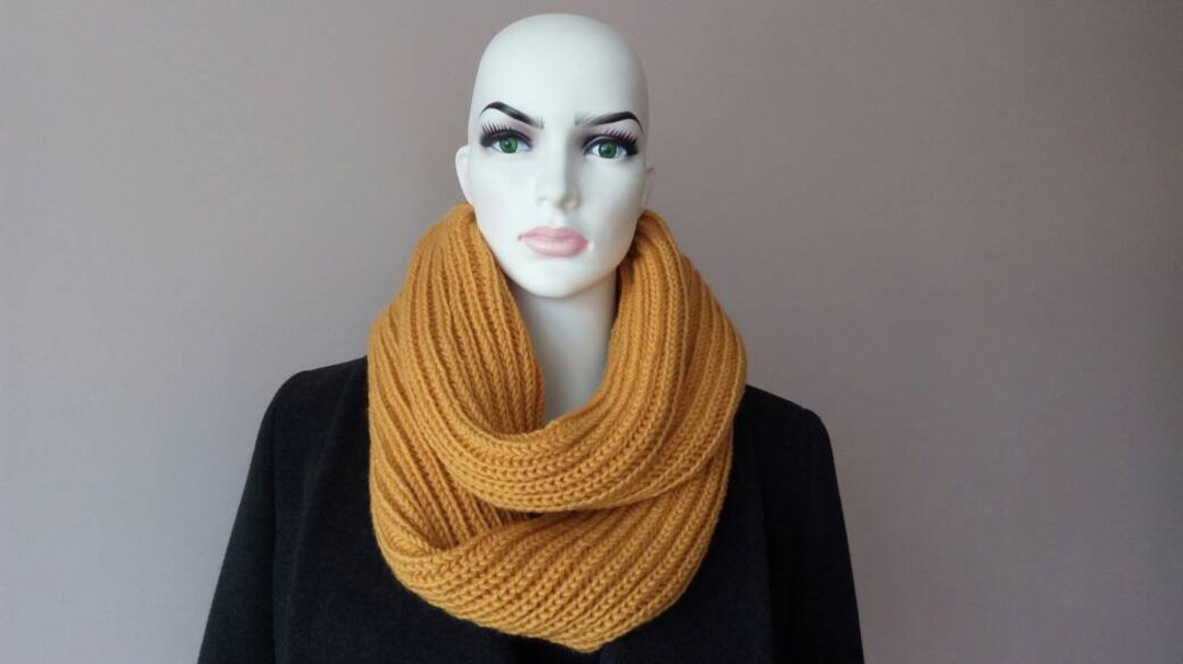 Hand-knitted Mustard Wool Infinity Scarf, Chunky Knit Cowl - Etsy