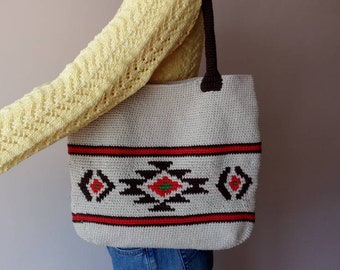 Handmade Crochet Cotton Tote Bag, Wayuu Style