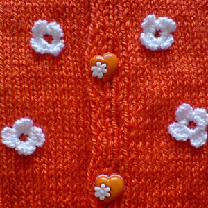 Orange Hand knitted baby cardigan. Hand knitted baby sweater. Hand knitted sweater, cardigan. Knit sweater. Knit jacket. image 3