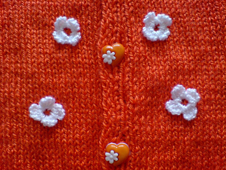 Orange Hand knitted baby cardigan. Hand knitted baby sweater. Hand knitted sweater, cardigan. Knit sweater. Knit jacket. image 3