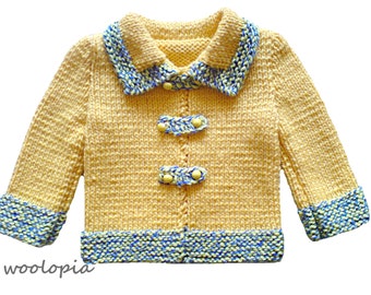 Hand Knitted Baby Cardigan, Yellow and Blue, 6-Month Size
