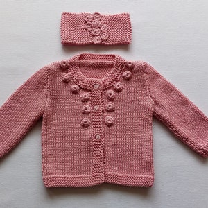 Pink Hand knitted baby cardigan of cotton yarn. Hand knitted baby sweater. Hand knitted sweater, cardigan. Knit sweater. Knit jacket.