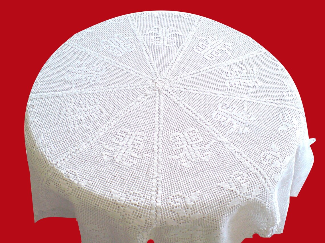 Round Tablecloth Handmade Crochet Tablecloth OOAK... White Etsy