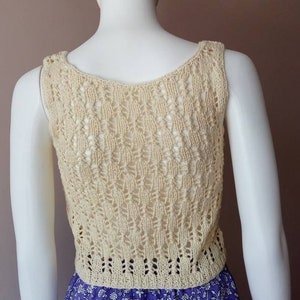 Tank top hand knit of cotton yarn. Cream Vanilla Ivory. Handmade image 8