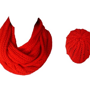 Chistmas gift. .Red Hand Knitted Infinity Scarf & Hat Set. Knit Cowl.. Winter Scarf. Chunky Scarf. Winter accessories. image 3