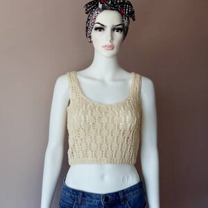 Tank top hand knit of cotton yarn. Cream Vanilla Ivory. Handmade image 6
