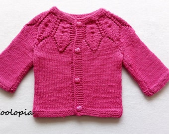 Handmade Knit Baby Cardigan: Acrylic Sweater with Leaf Detail