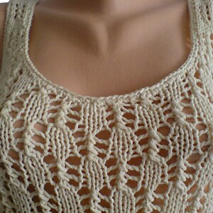 Tank top hand knit of cotton yarn. Cream Vanilla Ivory. Handmade image 4