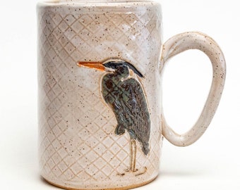 Blue Heron White Handmade Ceramic 16 oz Mug