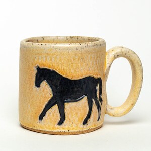 Black Horse Handmade Beige Ceramic Mug