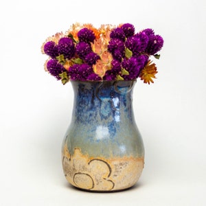 Handmade Ceramic Blue Vase with Flower Design image 1