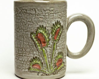 Venus Flytrap Handmade Chocolate Clay Ceramic White 16oz Mug