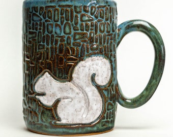 White Squirrel Handmade Ceramic Blue 16oz Mug