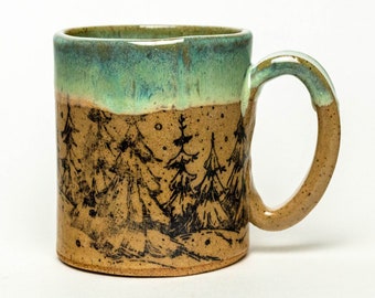 LIMITED EDITION** Green Winter Trees Handmade Ceramic 14oz Mug