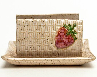 Strawberry White Handmade Ceramic Kitchen Sponge Holder